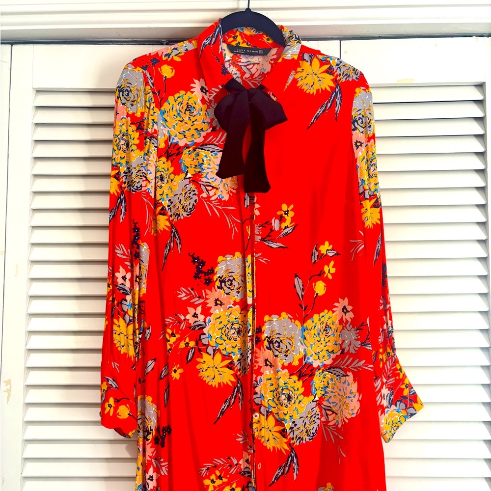 Zara bright floral dress with bow